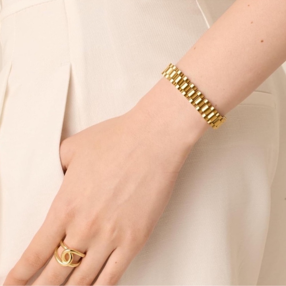 14K Gold Plated Stainless Steel Waterproof Watch Strap Chain Gold Bracelet - Picture 2 of 3